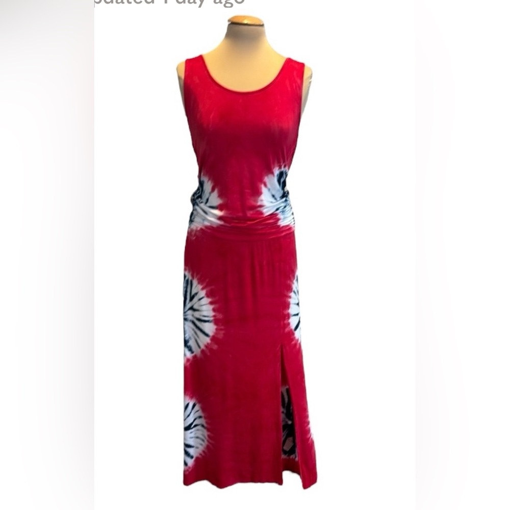 Venus Patriotic Red White Blue Tie Dye sleeves less Maxi Dress Long - Size M
